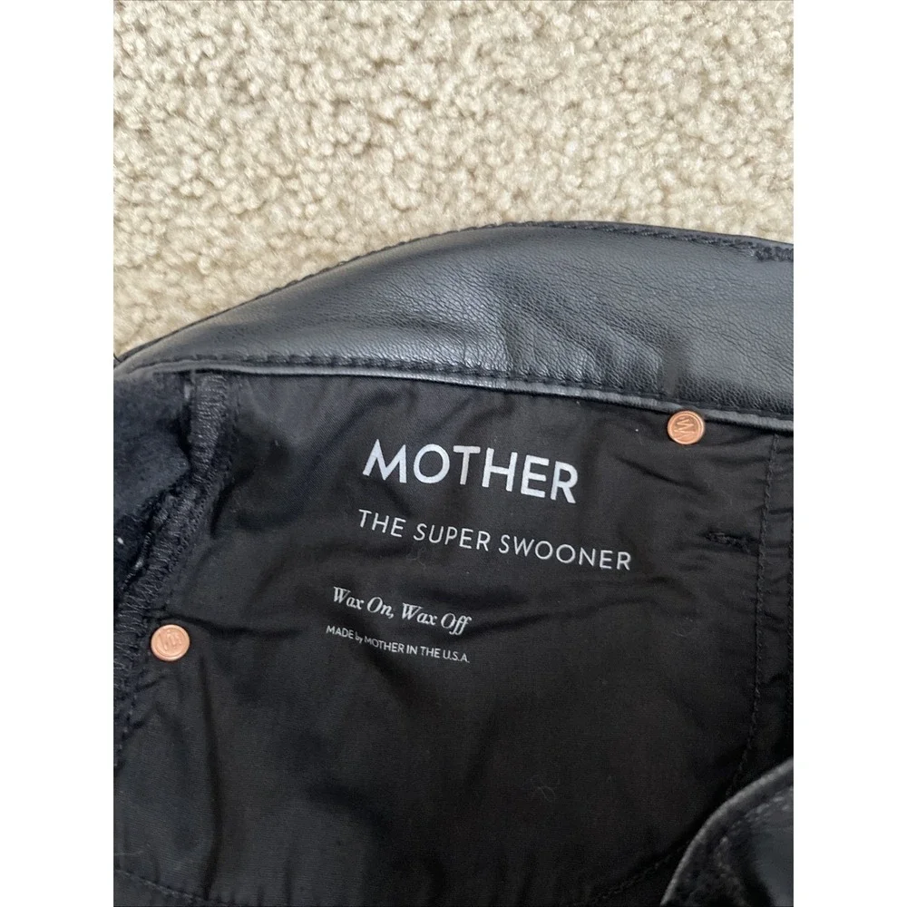 MOTHER Super Swooner Wax On Wax Off Black Faux Leather Pants Size 30